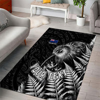 Personalized New Zealand Kiwi Bird Area Rug Grunge Maori Tribal Pattern Silver Fern