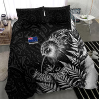 Personalized New Zealand Kiwi Bird Bedding Set Grunge Maori Tribal Pattern Silver Fern