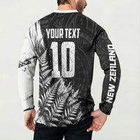 Personalized New Zealand Kiwi Bird Button Sweatshirt Grunge Maori Tribal Pattern Silver Fern