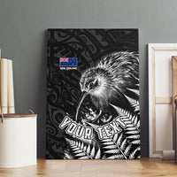 Personalized New Zealand Kiwi Bird Canvas Wall Art Grunge Maori Tribal Pattern Silver Fern