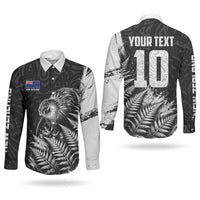 Personalized New Zealand Kiwi Bird Couples Matching Short Sleeve Bodycon Dress and Long Sleeve Button Shirt Grunge Maori Tribal Pattern Silver Fern TS04 - Polynesian Pride
