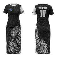 Personalized New Zealand Kiwi Bird Couples Matching Short Sleeve Bodycon Dress and Long Sleeve Button Shirt Grunge Maori Tribal Pattern Silver Fern TS04 - Polynesian Pride