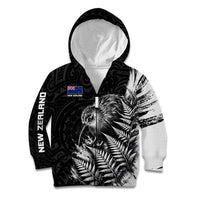 Personalized New Zealand Kiwi Bird Kid Hoodie Grunge Maori Tribal Pattern Silver Fern