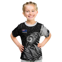 Personalized New Zealand Kiwi Bird Kid T Shirt Grunge Maori Tribal Pattern Silver Fern