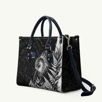 Personalized New Zealand Kiwi Bird Leather Bag Grunge Maori Tribal Pattern Silver Fern