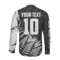 Personalized New Zealand Kiwi Bird Long Sleeve Button Shirt Grunge Maori Tribal Pattern Silver Fern TS04 - Polynesian Pride