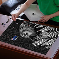 Personalized New Zealand Kiwi Bird Puzzle Grunge Maori Tribal Pattern Silver Fern