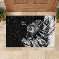 Personalized New Zealand Kiwi Bird Rubber Doormat Grunge Maori Tribal Pattern Silver Fern