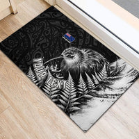 Personalized New Zealand Kiwi Bird Rubber Doormat Grunge Maori Tribal Pattern Silver Fern