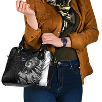 Personalized New Zealand Kiwi Bird Shoulder Handbag Grunge Maori Tribal Pattern Silver Fern
