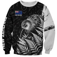 Personalized New Zealand Kiwi Bird Sweatshirt Grunge Maori Tribal Pattern Silver Fern