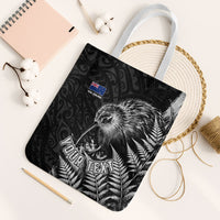 Personalized New Zealand Kiwi Bird Tote Bag Grunge Maori Tribal Pattern Silver Fern