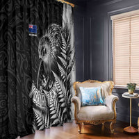 Personalized New Zealand Kiwi Bird Window Curtain Grunge Maori Tribal Pattern Silver Fern