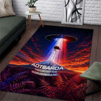 New Zealand Aotearoa Kiwi UFO Area Rug Sci-Fi Galaxy Sunset Sky Tower And Mountain