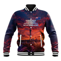 New Zealand Aotearoa Kiwi UFO Baseball Jacket Sci-Fi Galaxy Sunset Sky Tower And Mountain