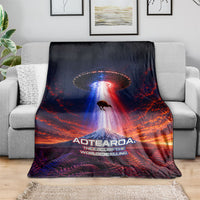 New Zealand Aotearoa Kiwi UFO Blanket Sci-Fi Galaxy Sunset Sky Tower And Mountain
