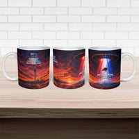 New Zealand Aotearoa Kiwi UFO Ceramic Mug Sci-Fi Galaxy Sunset Sky Tower And Mountain