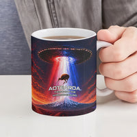 New Zealand Aotearoa Kiwi UFO Ceramic Mug Sci-Fi Galaxy Sunset Sky Tower And Mountain