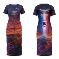 New Zealand Aotearoa Kiwi UFO Couples Matching Short Sleeve Bodycon Dress and Long Sleeve Button Shirt Sci-Fi Galaxy Sunset Sky Tower And Mountain TS04 - Polynesian Pride