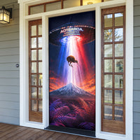 New Zealand Aotearoa Kiwi UFO Door Cover Sci-Fi Galaxy Sunset Sky Tower And Mountain