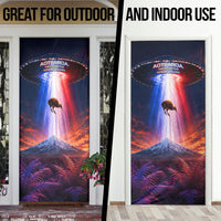 New Zealand Aotearoa Kiwi UFO Door Cover Sci-Fi Galaxy Sunset Sky Tower And Mountain