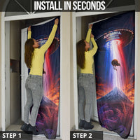 New Zealand Aotearoa Kiwi UFO Door Cover Sci-Fi Galaxy Sunset Sky Tower And Mountain