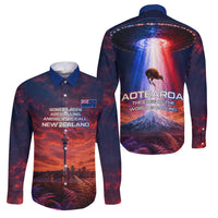 New Zealand Aotearoa Kiwi UFO Family Matching Summer Maxi Dress and Hawaiian Shirt Sci-Fi Galaxy Sunset Sky Tower And Mountain