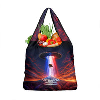 New Zealand Aotearoa Kiwi UFO Grocery Bag Sci-Fi Galaxy Sunset Sky Tower And Mountain