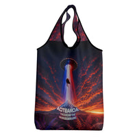 New Zealand Aotearoa Kiwi UFO Grocery Bag Sci-Fi Galaxy Sunset Sky Tower And Mountain