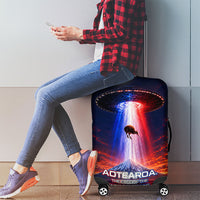 New Zealand Aotearoa Kiwi UFO Luggage Cover Sci-Fi Galaxy Sunset Sky Tower And Mountain