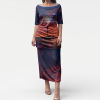 New Zealand Aotearoa Kiwi UFO Puletasi Sci-Fi Galaxy Sunset Sky Tower And Mountain TS04 Long Dress Blue Red - Polynesian Pride