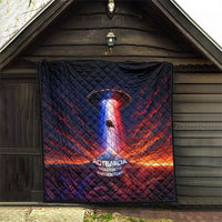 New Zealand Aotearoa Kiwi UFO Quilt Sci-Fi Galaxy Sunset Sky Tower And Mountain