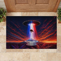 New Zealand Aotearoa Kiwi UFO Rubber Doormat Sci-Fi Galaxy Sunset Sky Tower And Mountain