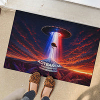 New Zealand Aotearoa Kiwi UFO Rubber Doormat Sci-Fi Galaxy Sunset Sky Tower And Mountain