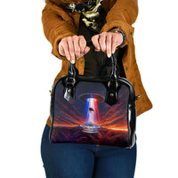 New Zealand Aotearoa Kiwi UFO Shoulder Handbag Sci-Fi Galaxy Sunset Sky Tower And Mountain