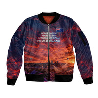 New Zealand Aotearoa Kiwi UFO Sleeve Zip Bomber Jacket Sci-Fi Galaxy Sunset Sky Tower And Mountain