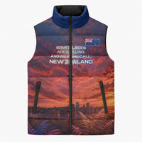 New Zealand Aotearoa Kiwi UFO Sleeveless Puffer Jacket Sci-Fi Galaxy Sunset Sky Tower And Mountain