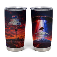 New Zealand Aotearoa Kiwi UFO Tumbler Cup Sci-Fi Galaxy Sunset Sky Tower And Mountain