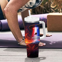 New Zealand Aotearoa Kiwi UFO Tumbler With Handle Sci-Fi Galaxy Sunset Sky Tower And Mountain