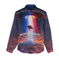 New Zealand Aotearoa Kiwi UFO Women Casual Shirt Sci-Fi Galaxy Sunset Sky Tower And Mountain