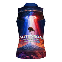 New Zealand Aotearoa Kiwi UFO Women Sleeveless Polo Shirt Sci-Fi Galaxy Sunset Sky Tower And Mountain