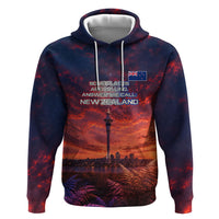 New Zealand Aotearoa Kiwi UFO Zip Hoodie Sci-Fi Galaxy Sunset Sky Tower And Mountain
