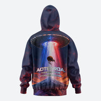 New Zealand Aotearoa Kiwi UFO Zip Hoodie Sci-Fi Galaxy Sunset Sky Tower And Mountain