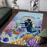 Fiji Taveuni Rainbow Reef Area Rug Scuba Diver Vibrant Undersea Coral Garden Watercolor