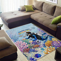 Fiji Taveuni Rainbow Reef Area Rug Scuba Diver Vibrant Undersea Coral Garden Watercolor