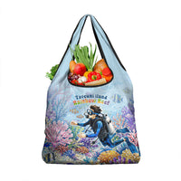 Fiji Taveuni Rainbow Reef Grocery Bag Scuba Diver Vibrant Undersea Coral Garden Watercolor