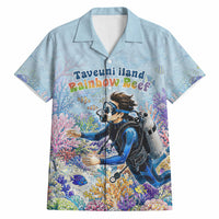 Fiji Taveuni Rainbow Reef Hawaiian Shirt Scuba Diver Vibrant Undersea Coral Garden Watercolor