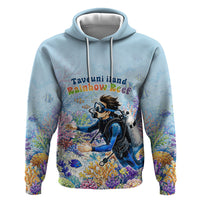 Fiji Taveuni Rainbow Reef Hoodie Scuba Diver Vibrant Undersea Coral Garden Watercolor