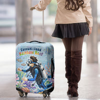 Fiji Taveuni Rainbow Reef Luggage Cover Scuba Diver Vibrant Undersea Coral Garden Watercolor