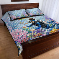 Fiji Taveuni Rainbow Reef Quilt Bed Set Scuba Diver Vibrant Undersea Coral Garden Watercolor